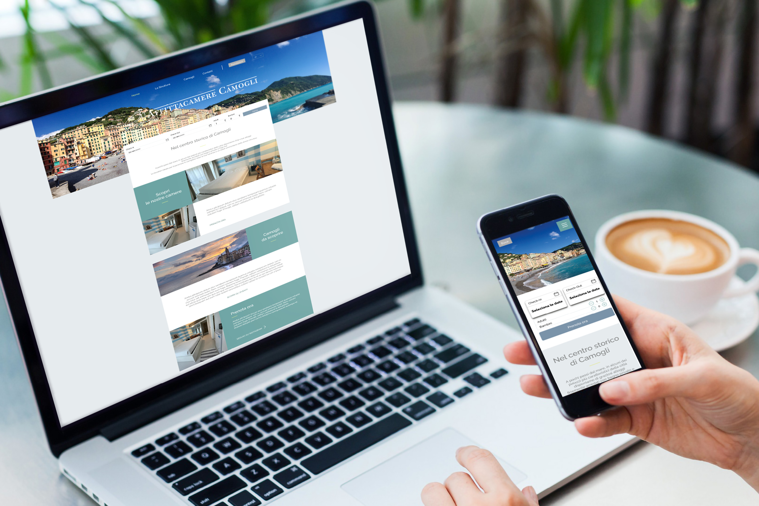 Mockup della progettazione grafica del sito web di un affittacamere a Camogli